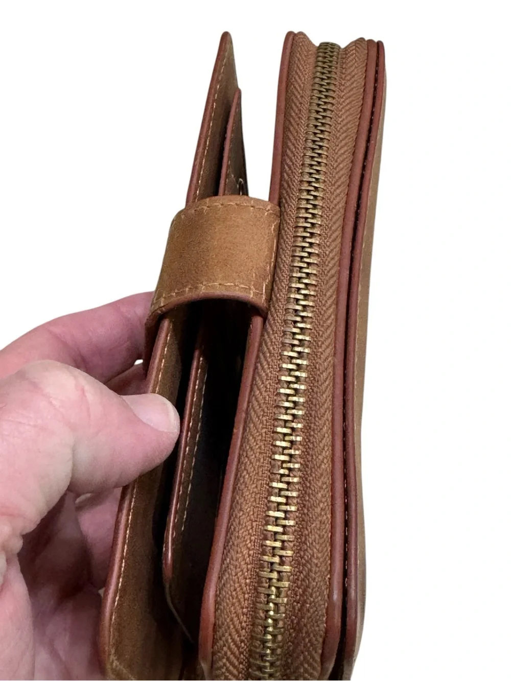 BRG Bifold Brown Faux Leather Women’s Zip Wallet with Snap Closure
